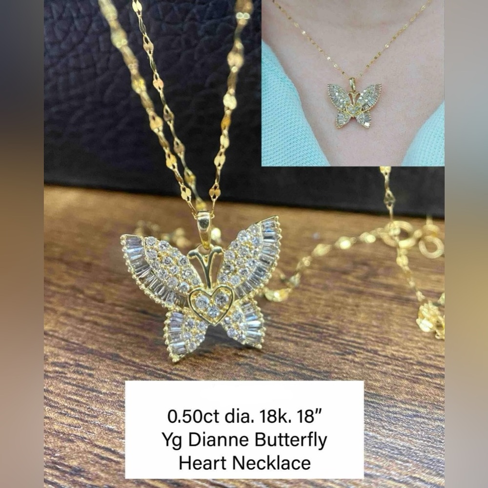 Butterfly Heart Necklace in 18K Yellow Gold and 0.50ct Natural Diamond 18inches